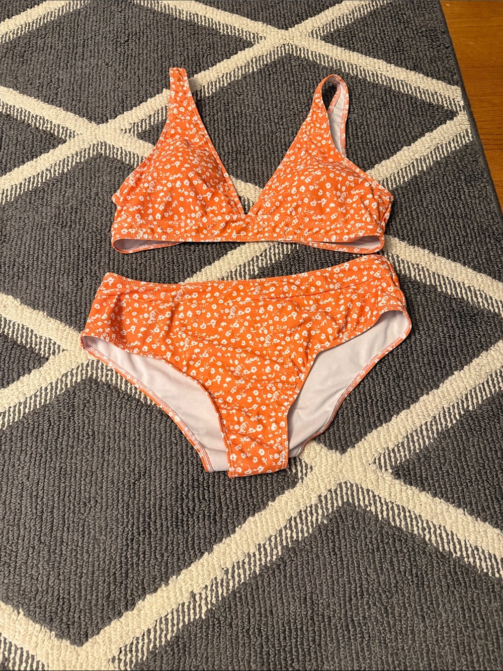 Orange Floral Swim Top with White Accent